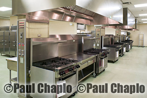 Commercial kitchen photography Dallas TX Texas Digital Photographers Paul Chaplo Stainless steel stoves vent hoods